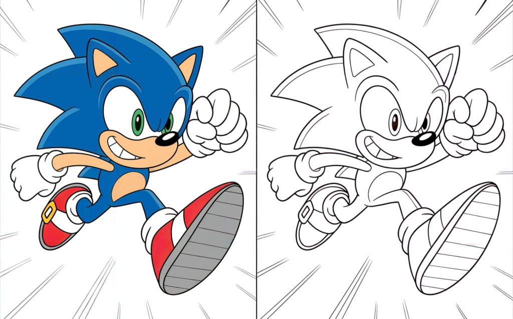 Sonic running at full speed with motion lines around him