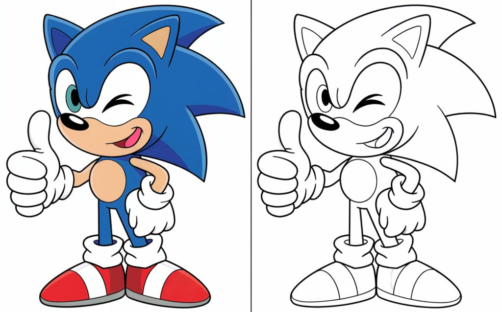 This fun coloring page features Sonic giving a thumbs-up and winking