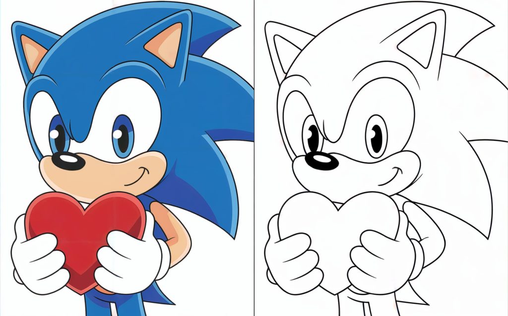 Sonic holds a heart close to his chest, showing a sweet and gentle side