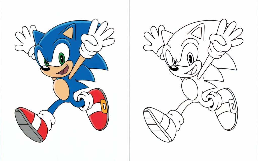 Sonic jumps joyfully with arms raised high.