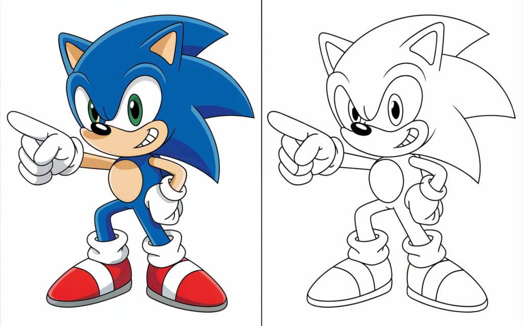 Sonic pointing forward confidently with a playful grin